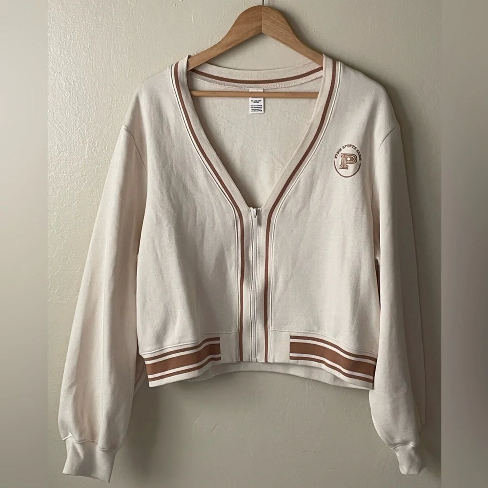 Pink Victoria’s secret cream brown stripes full zip sweatshirt